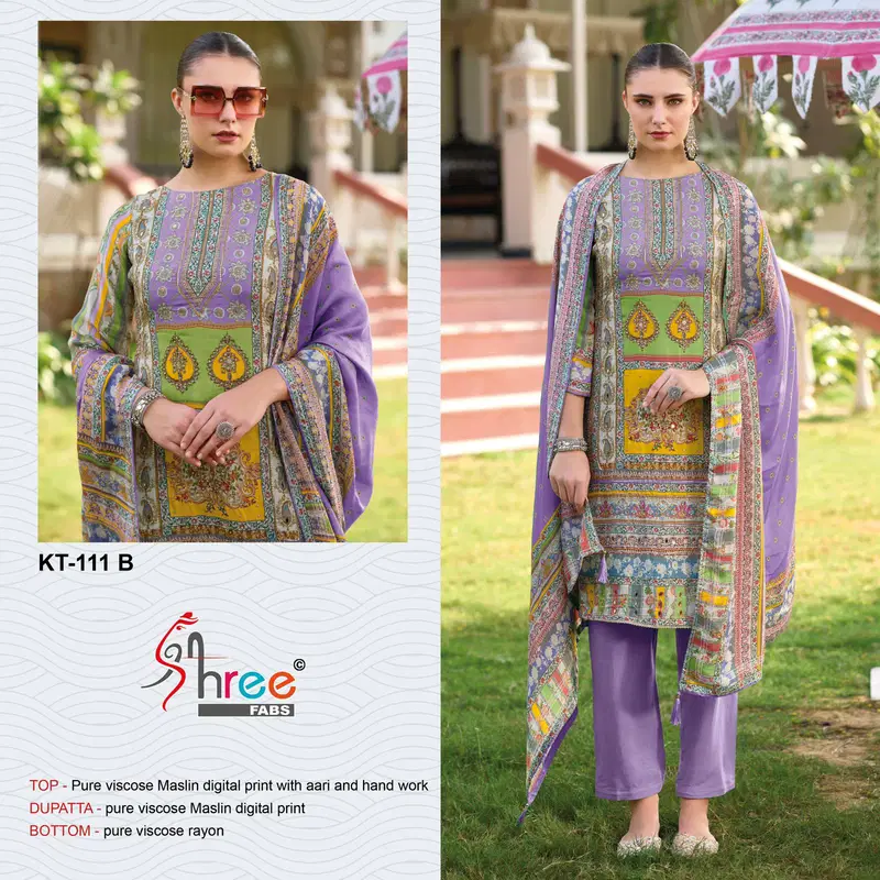 K 111 By Shree Fabs Viscose Printed Salwar Suits Suppliers In India